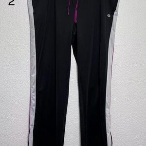 Vtg Champion Women Track Pants Joggers XXL 40x30 Striped Blk Zip Ankles Gym Y2K